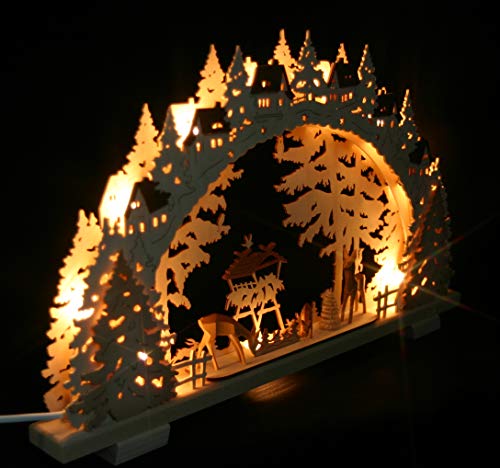 3D Schwibbogen 52cm Wildfütterung Rehe geschnitzt im Wald - Handarbeit aus dem Erzgebirge – Bild 2