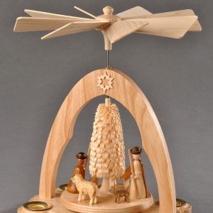 Albin Preissler Weihnachtspyramide »Schäfer mit Schafen und gedrechseltem Ringelbäumchen«, Handwerkskunst aus dem Erzgebirge