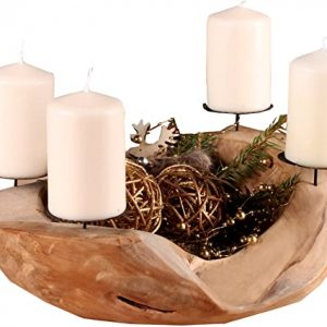 Ambientehome Adventskranz Adventsschale Teak rund circa 25 cm Wurzelschale Wurzelholz Holzschale Teakschale Dekoschale, Braun, 25cm