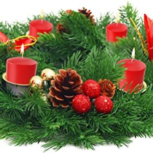 Belle Vous Adventskranz Kerzenhalter – 30 cm Durchmesser Künstlicher Adventskranz, Weihnachtskranz, Kerzenhalter mit Pinienzapfen Roten Beeren…