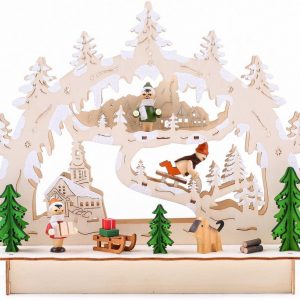 BRUBAKER LED Lichterbogen »Schwibbogen - Winterlandschaft mit Kirche«, traditioneller Holzbogen mit 3D Szene, beleuchtet, handbemalt, 24 cm hoch