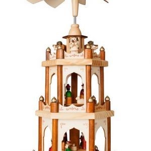 BRUBAKER Weihnachtspyramide »Naturfarbene Holzpyramide mit 3 Etagen«, Tischpyramide aus Holz, 45 cm hoch, handbemalte Figuren