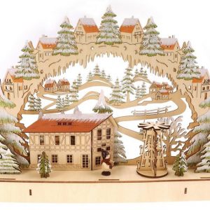 Creation Gross LED Lichterbogen »Schwibbogen Lichterbogen Holzschnitt, Winterhaus, Weihnachtspyramide, Glitzer, 44,5*7*29,5cm, batteriebetrieben,…