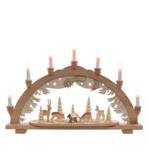 Dekohelden24 Schwibbogen »7 Flammiger Holz Schwibbogen Motiv: Rehe im Wald«