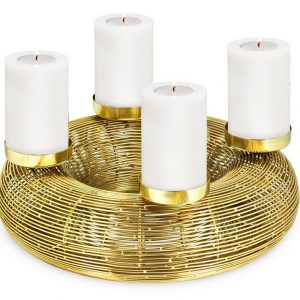 EDZARD Adventskranz »Nils«, (32 cm) Kerzenhalter für Stumpenkerzen, Weihnachtsdeko für 4 Kerzen á Ø 6 cm, Kerzenkranz als Tischdeko mit Gold-Optik,…