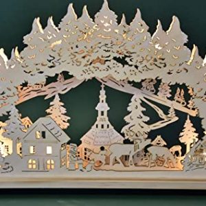 Heinz Handelskontor Schwibbogen Lichterbogen Leuchter Seiffener Dorf 10flammig innenbeleuchtet Natur 58 cm breit Weihnachten Advent Geschenk…