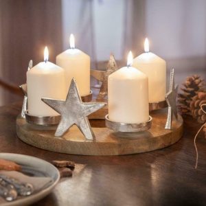 Home-trends24.de Adventskranz »Adventskranz Stern Holz Advent Gesteck Teelichhalter Kerzenhalter Weihnachten Deko Weihnachtsdeko«