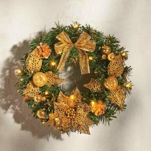 homegoodsdeluxe Adventskranz »Künstlicher LED Tür Weihnachtskranz Ø 30 cm Gold Advent Wandkranz Türkranz Kranz«