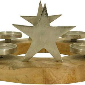 Lesli Living Adventskranz »Adventskranz Sterne Silber Mangoholz Aluminium 38x38x15cm«