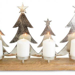 RIFFELMACHER & WEINBERGER Adventskranz »Adventskerzenhalter mit Bäumen und Sternen 74559 – Aluminium – 60x35cm – Silber Natur«