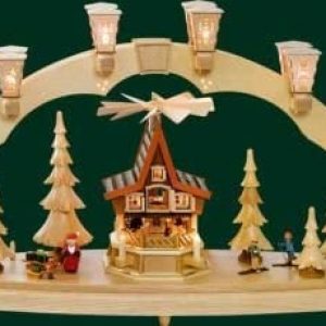 Schwibbogen Erzgebirge Richard Glässer Seiffen Weihnachtswald mit Adventshaus, elektrisch, 01009