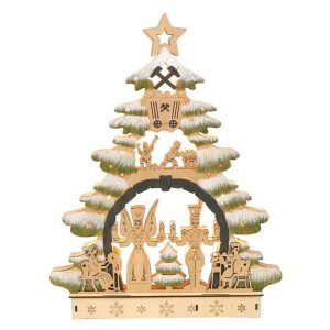SIGRO Schwibbogen »Holz Laserbaum beschneit Bergmann/Engel«, Schwibbogen