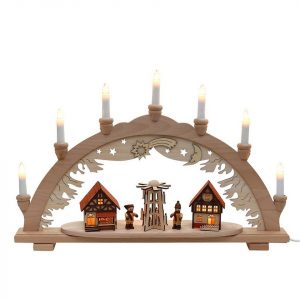 SIGRO Schwibbogen »Holz Schwibbogen, Spitzkerzen Pyramide/Häuser«, Schwibbogen