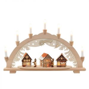 SIGRO Schwibbogen »Holz Schwibbogen, Spitzkerzen verschneite Stadt«, Schwibbogen