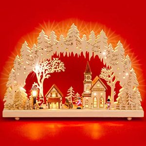 Sikora LB52 beleuchteter LED Holz Schwibbogen WINTERDORF inklusive Trafo