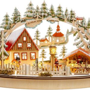 SIKORA Schwibbogen »LB68 3D Weihnachtsdorf mit LED Beleuchtung und halbrundem Sockel B:42cm«