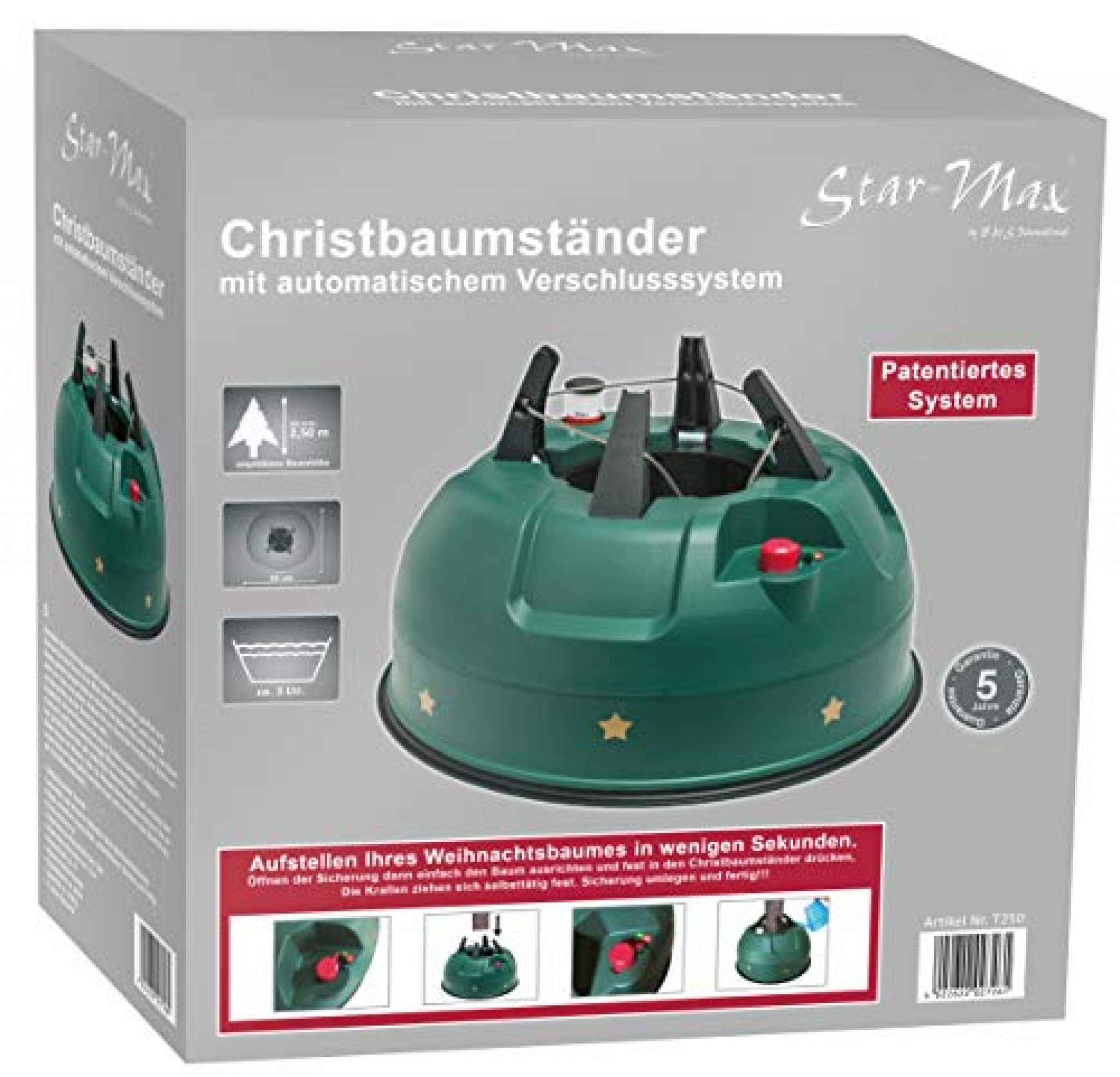 Star-Max Christbaumständer Start 2 – Fußhebel-Technik, Wassertank 2,5 L, Für Bäume Bis 2,50 M – Stabil & Schadstoffgeprüft