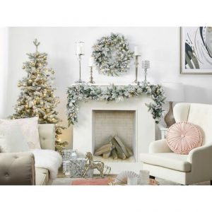 Weihnachtsdekoration Kranz Weiß Kunststoff rund 70 cm mit Schnee Zweigen Innenbereich Tischdeko Türdeko Flur Wohn- und Schlafzimmer