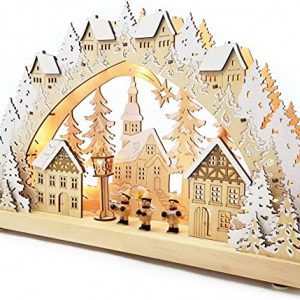 Wichtelstube-Kollektion Echtholz LED Schwibbogen mit Timer Weihnachtsdorf im Erzgebirge Original Leuchter Schwippbogen Lichterbogen