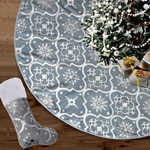 122cm Weihnachtsbaum Decke,Tannenbaum Decke mit weihnachtsstrumpf,Weihnachtsbaum Rock mit Schneeflockenmuster Christdecke für Weihnachten, Urlaub,…