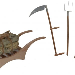 Alfred Kolbe Krippen-Zubehör, (Set, 5tlg.), Leiterkarren mit Heubündel, inkl. Rechen, Sense und Heugabel