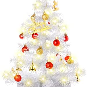 Becoyou Weihnachtsbaum Künstlich Klein 60cm,Led Mini Tannenbaum Deko Mit Beleuchtung Weißer Kunsttannenbaum Für Tisch,Büro Mit Weihnachtsbaum…