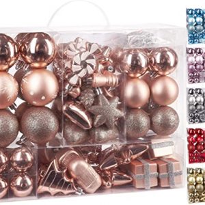Brubaker 77-teiliges Set Weihnachtskugeln Christbaumschmuck – Kunststoff Roségold/Silber