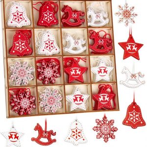BRUBAKER Christbaumschmuck »Weihnachtsbaumschmuck Set« (48-tlg), Christbaumanhänger aus Holz – Weihnachtsanhänger in Rot und Weiß, 3-4 cm hoch
