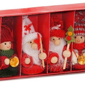 BRUBAKER Christbaumschmuck »Weihnachtswichtel Set, Winterkinder« (6-tlg), Weihnachtsanhänger aus Holz und Strick, 8 cm hoch, Baumschmuck in…