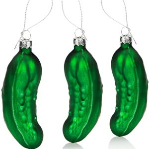 com-four® 3X Christbaumschmuck – Große Weihnachtsgurke aus echtem Glas – Weihnachtsbaum Anhänger in grün für die Weihnachtsdekoration -…