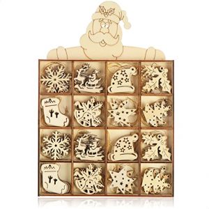com-four® 48-teiliges Tannenbaumschmuck Holz-Anhänger Set – Weihnachtsbaumschmuck zum Dekorieren für den Weihnachtsbaum – Christbaumschmuck