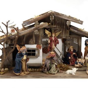 Creation Gross Krippe »großer Krippenstall, Weihnachtskrippe aus Holz 71*24*35cm (MIT Krippenfiguren)« (11-tlg), aus Holz, zehn Figuren mit…