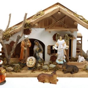 Creation Gross Krippe »Holz Krippenstall, Holzkrippe, Weihnachtskrippe 55*19*28cm (MIT Krippenfiguren)« (12-tlg), ein Krippenstall aus Holz, elf…