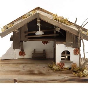 Creation Gross Krippe »Holz Krippenstall, Weihnachtskrippe mit Licht 38*18*21cm (OHNE Krippenfiguren)« (1-tlg), aus Holz, für Figuren bis 10cm Höhe