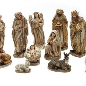Creation Gross Krippenfigur »Krippenfiguren Set 11teilig mit Glitzer in Beige Braun aus Polyresin, H.: ca. 20cm Weihnachtskrippe Figuren…