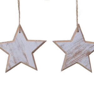 Decoris season decorations Christbaumschmuck, Christbaumschmuck Holz Sterne 12cm weiß, 2er Set