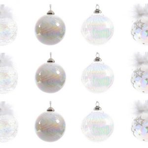 Decoris season decorations Christbaumschmuck, Weihnachtskugeln Glas mit Motiv 8cm klar / weiß / irisierend, 12er Set