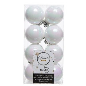 Decoris season decorations Christbaumschmuck, Weihnachtskugeln Kunststoff 4cm weiß irisierend, 16 Stück