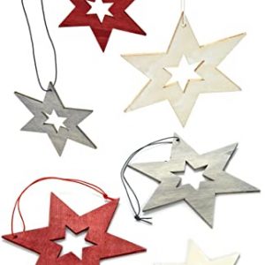 HEITMANN DECO Christbaumschmuck aus Holz – Sterne zum Aufhängen – Weihnachtsbaumschmuck Weihnachtsdeko – 24-teilig Rot, Grau, Natur