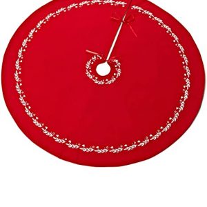 HEITMANN DECO – runde Leinen-Baumdecke – Schutz vor Tannennadeln – Tannenbaum-Unterlage – Weihnachten – Rot, Weiss