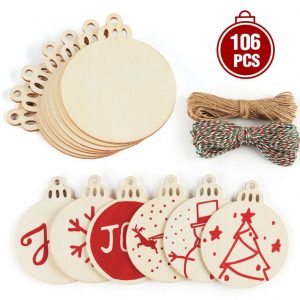 Homewit Bastelnaturmaterial »106 Stück Holz Scheiben zur Dekoration Holzverzierungen Holz Christbaumschmuck, Weihnachtsbaum Deko«, (Set 1-tlg), für…