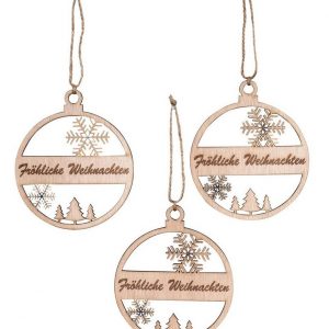 Levandeo® Christbaumschmuck, 3er Set Deko-Anhänger Fröhliche Weihnachten Holz Birkenholz Baumschmuck Kugel