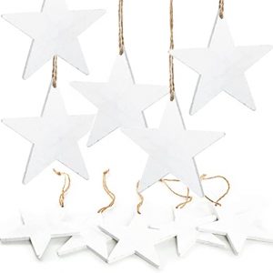 Logbuch-Verlag 30 Holzsterne Anhänger – weiße Sterne aus Holz Weihnachten 10 cm Deko Sternanhänger Holzanhänger Baumschmuck Hänger