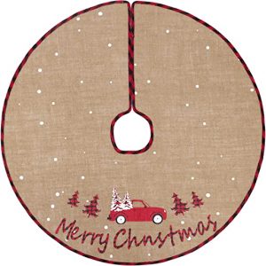 N&T NIETING Weihnachtsbaum Decke 75cm Sackleinen Weiße Schneeflocke Auto Bedruckter Weihnachtsbaum Rock für Urlaub Boden Weihnachtsbaum Deko