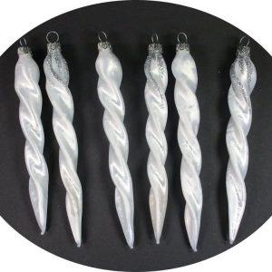 Nostalgie Christbaumschmuck UG Christbaumschmuck (6-tlg), „Eiszapfen 16cm, Eislack weiss „