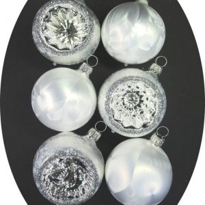 Nostalgie Christbaumschmuck UG Christbaumschmuck (6-tlg), „Kugeln + Reflexe 6cm, Eislack weiß“
