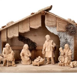 Pezzo D’oro Krippe »Weihnachtskrippe aus Zirbe, mit Stall und Figuren aus dem Grödnertal, handgeschnitzt, unbehandeltes Zirbenholz, 9er Set«,…