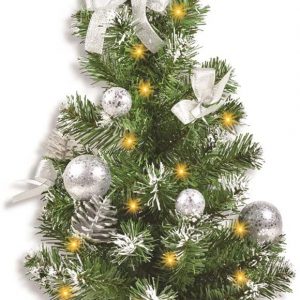 Riffelmacher Geschmückter Weihnachtsbaum beleuchtet 50cm 20258 – Silber – Weihnachtsbaum mit Lichterkette Schleifen Christbaumkugeln