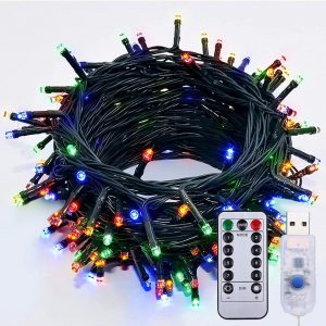 Rosnek LED-Lichterkette »5-10M 50-100 LEDs Curtain Fairy Lights USB String Light mit Fernbedienung, für Schlafzimmer Weihnachtsbaum«, Wasserdicht,…