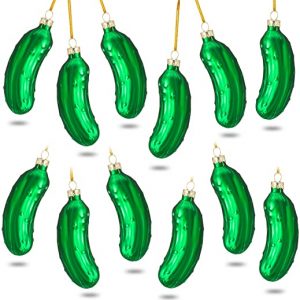 Threan 24 Stücke Christbaumschmuck Weihnachtsgurken,Weihnachten Gurke Ball Baum Ornament Set inklusive 12 Gurkenglas Stücke 12 Stücke Rote Grüne…